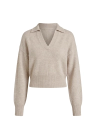 Beige polo sweater.