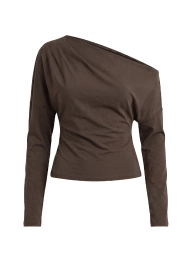 Brown off shoulder long sleeve top.